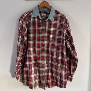 Krazy Kat Vintage Men’s Plaid Shirt Medium- Red Green and Denim